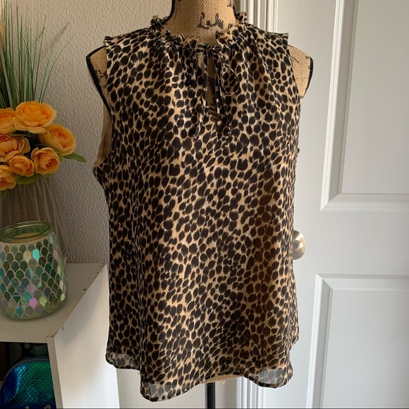 J. Crew Factory Leopard Ruffle Tie-neck Top - Picture 2 of 8